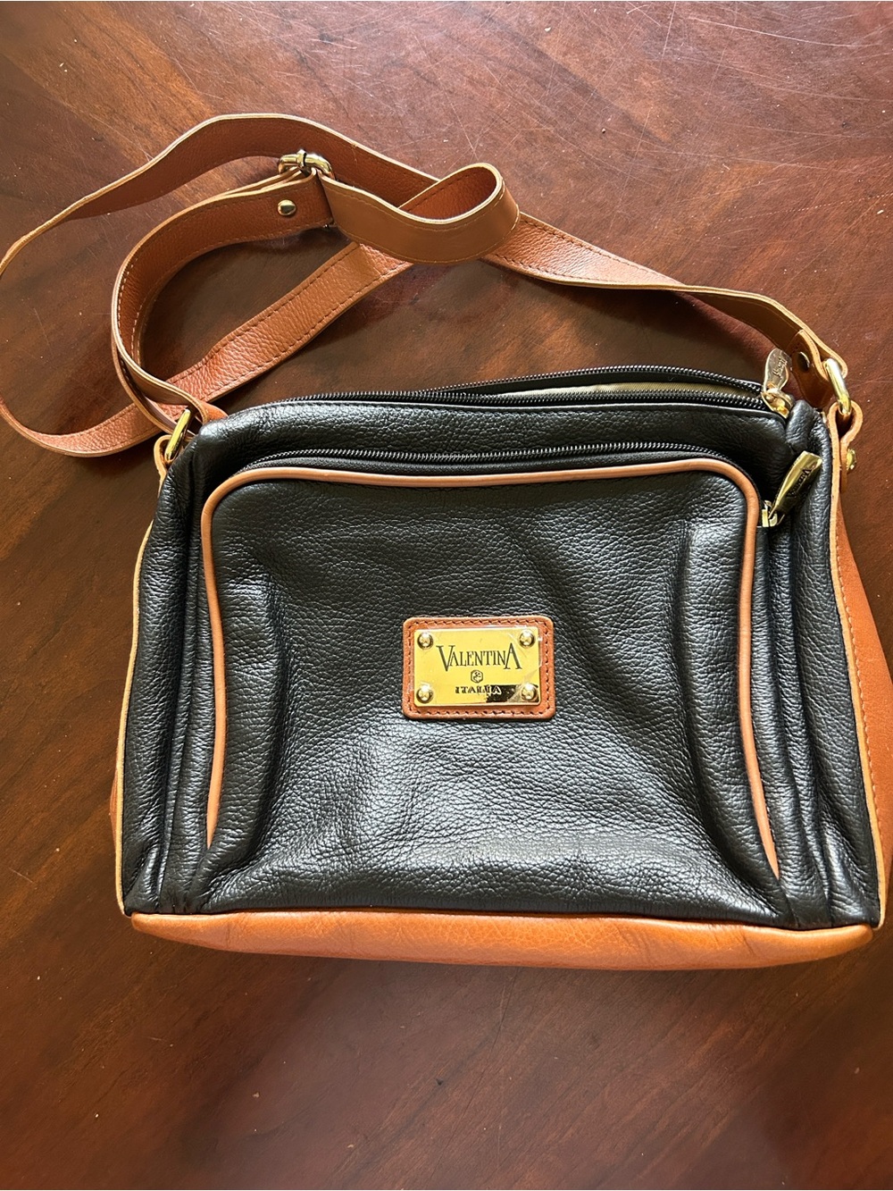 Valentina Black and Brown Leather Messenger Bag